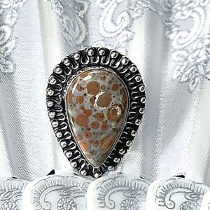 Silver-tone, Boho-Chic Ring/Astroid Jasper Cabo. It Is Grey/Orange-Brown Spots.